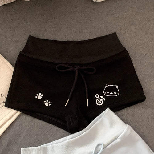 Kawaii Cat Graphic Drawstring Shorts