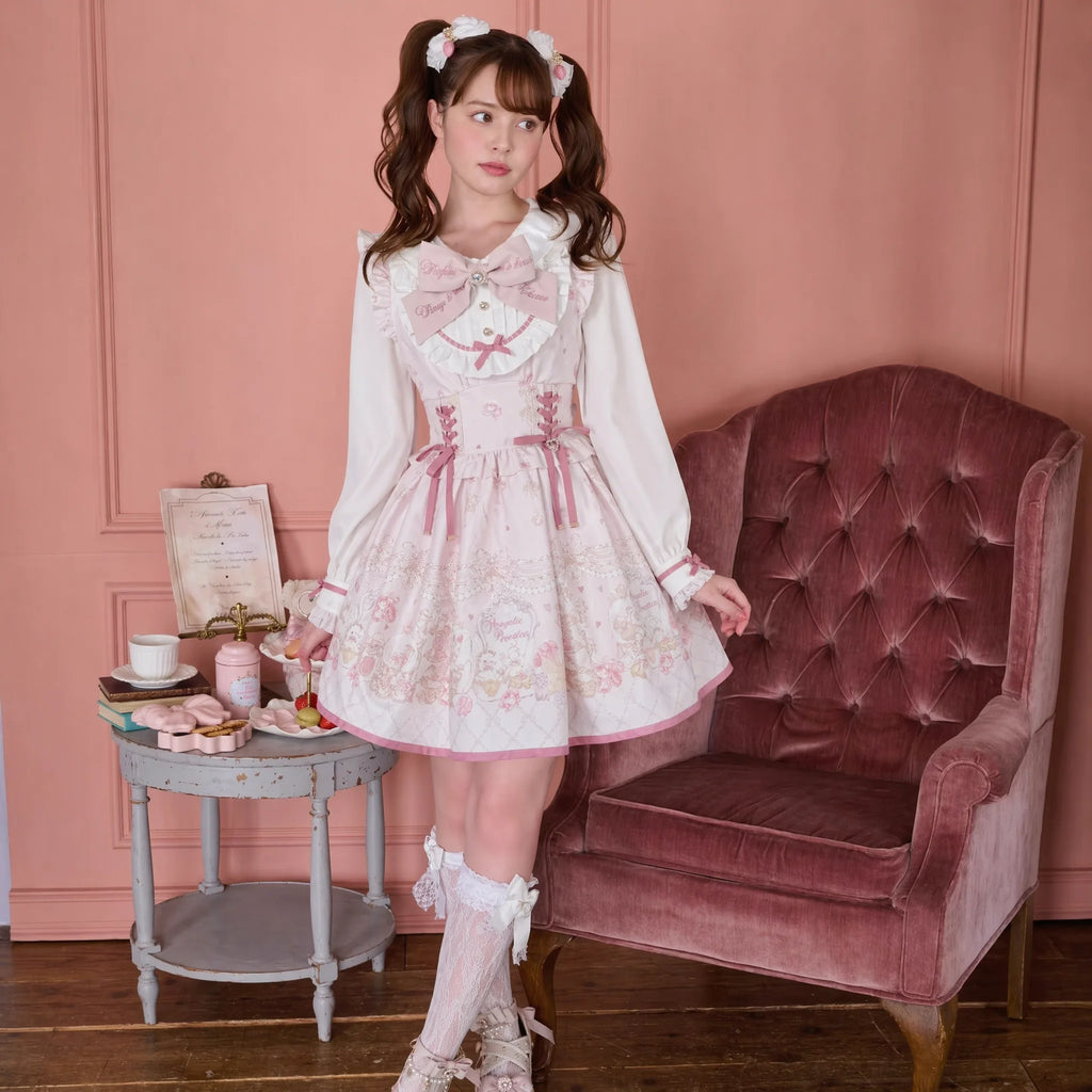 Kawaii Sweet Lolita Pink Print Dress with Peter Pan Collar