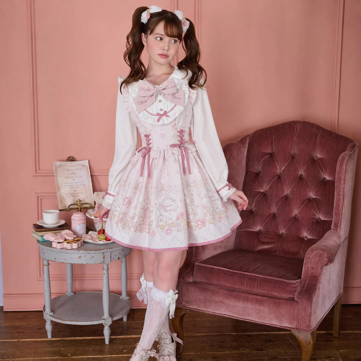 Kawaii Sweet Lolita Pink Print Dress with Peter Pan Collar