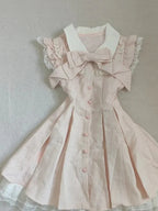 Kawaii Pink Striped Bow Mini Dress