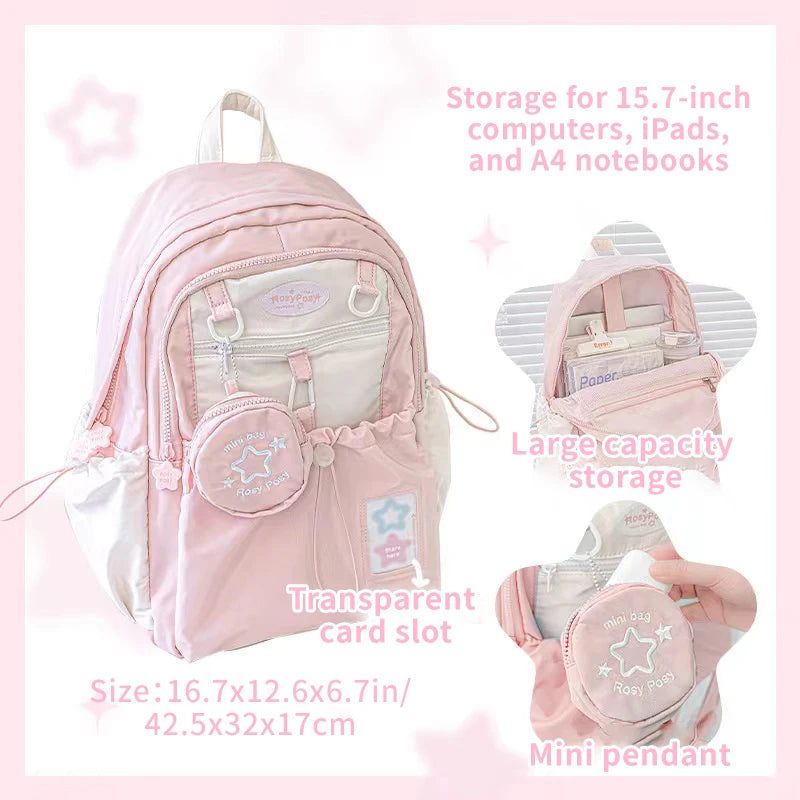 Kawaii Multi-Compartment Backpack with Mini Pouch