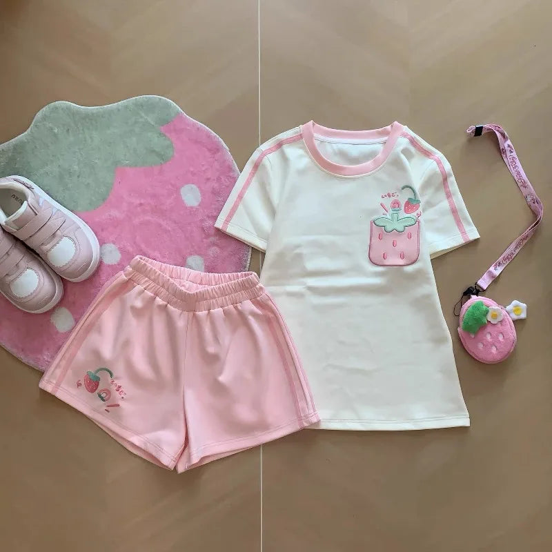 Kawaii Pink Cartoon Print Shorts