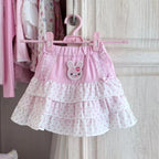 Kawaii Pink Polka Dot Ruffle Mini Skirt with Bunny Appliqué