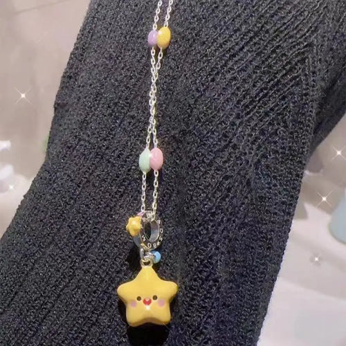 Kawaii Colorful Beaded Star Pendant Necklace