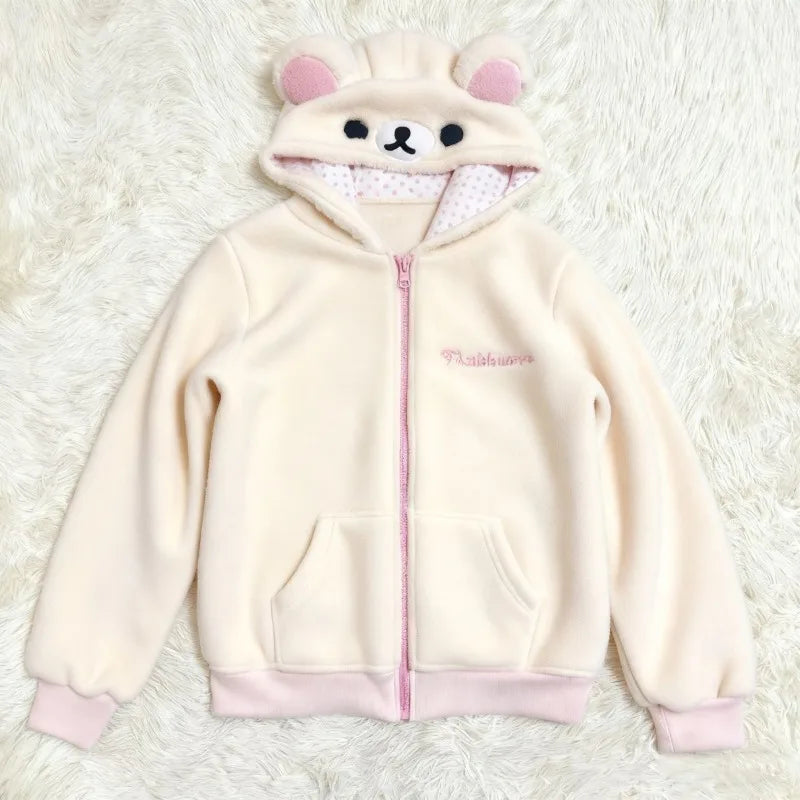 Kawaii Women's Bear-Ear Hooded Zip Hoodie