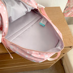 Star Print Kawaii Backpack with Clear Front Pocket, Lace Bow & Plush Display