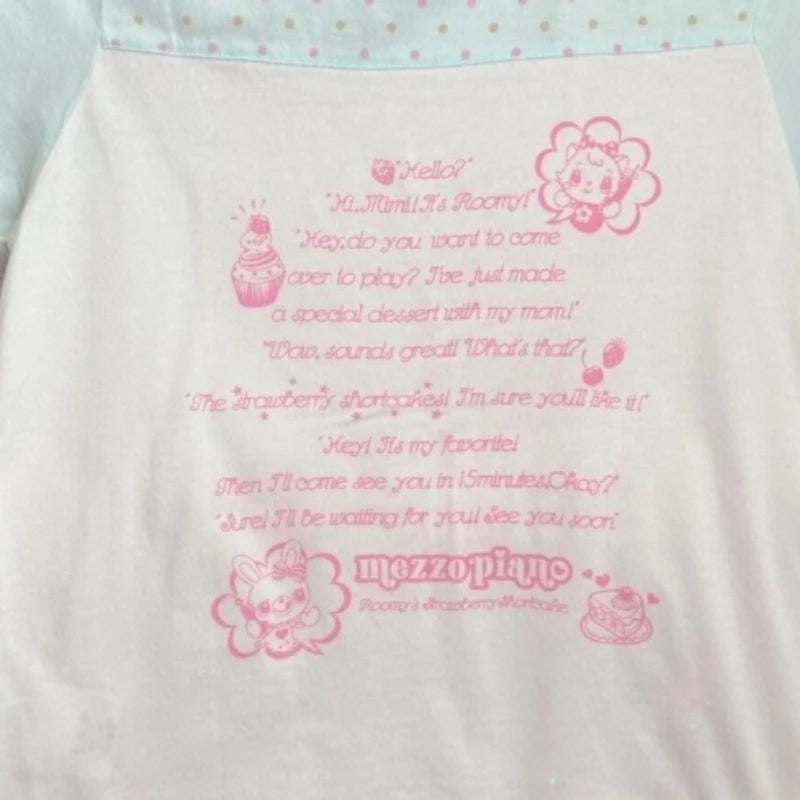 Kawaii Women's Light Blue Cartoon Graphic T-Shirt