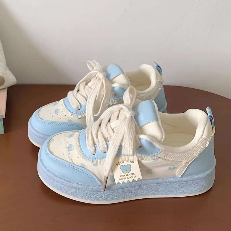 Kawaii Cute Bowknot Patchwork Sneakers - Pink, Blue & Yellow