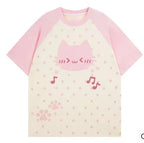 Kawaii Cat Polka Dot Musical Notes T-Shirt