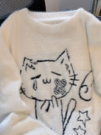 Kawaii White Cat Graphic Knitted Pullover Sweater
