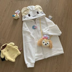 Kawaii Women's White Cat-Ear Hooded Zip Jacket