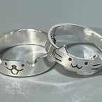 Kawaii Adjustable Silver Cat and Dog Couple Rings