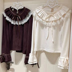 Kawaii Women's Lolita Lace Ruffle Bow Long-Sleeve T-Shirt