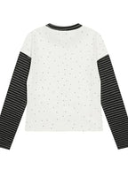 Kawaii Women's Cartoon Star Graphic Long-Sleeve T-Shirt with Striped Sleeves