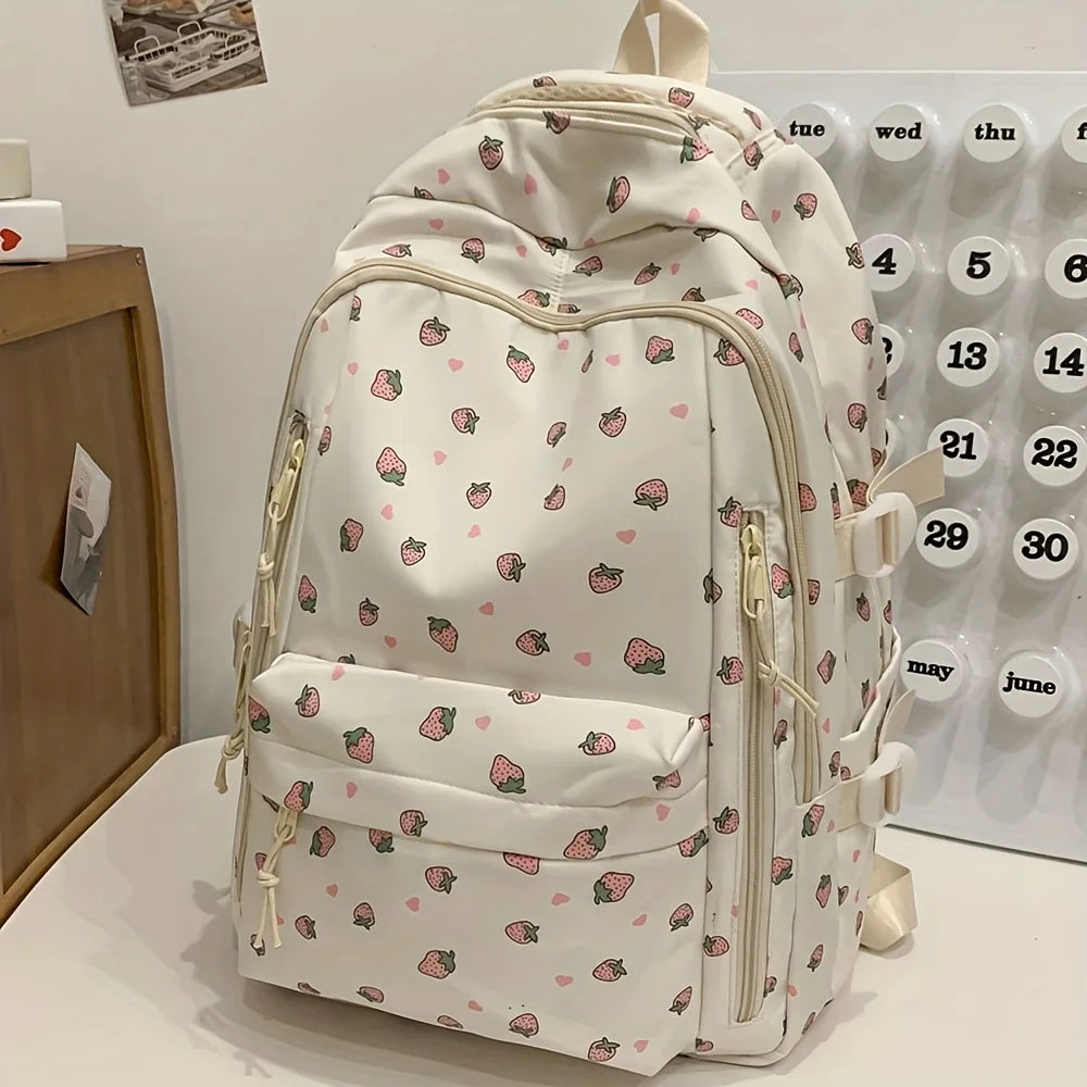 Kawaii Floral Nylon Backpack with Multiple Pockets, 43 × 30 × 18 cm