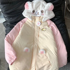 Kawaii Bear-Ear Hooded Padded Jacket with Embroidery