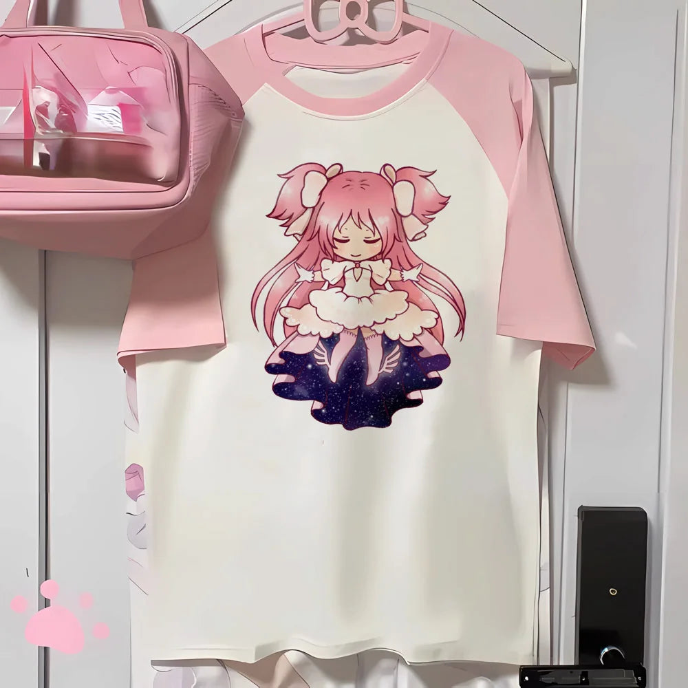Kawaii Women's Anime Cartoon Graphic T-Shirt – Short-Sleeve O-Neck Tee