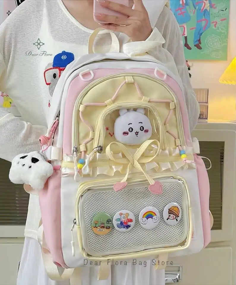 Kawaii Heart Bow Ita Backpack with Transparent Display Pocket