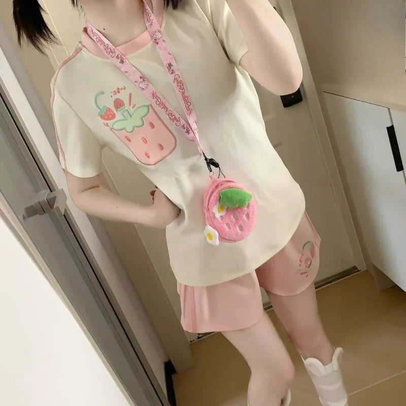Kawaii Pink Cartoon Print Shorts