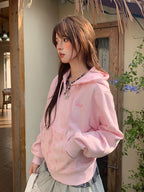 Kawaii Pink Star Print Zip-Up Hoodie