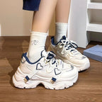 Kawaii Women's Heart Detail Lace-Up Chunky Sneakers