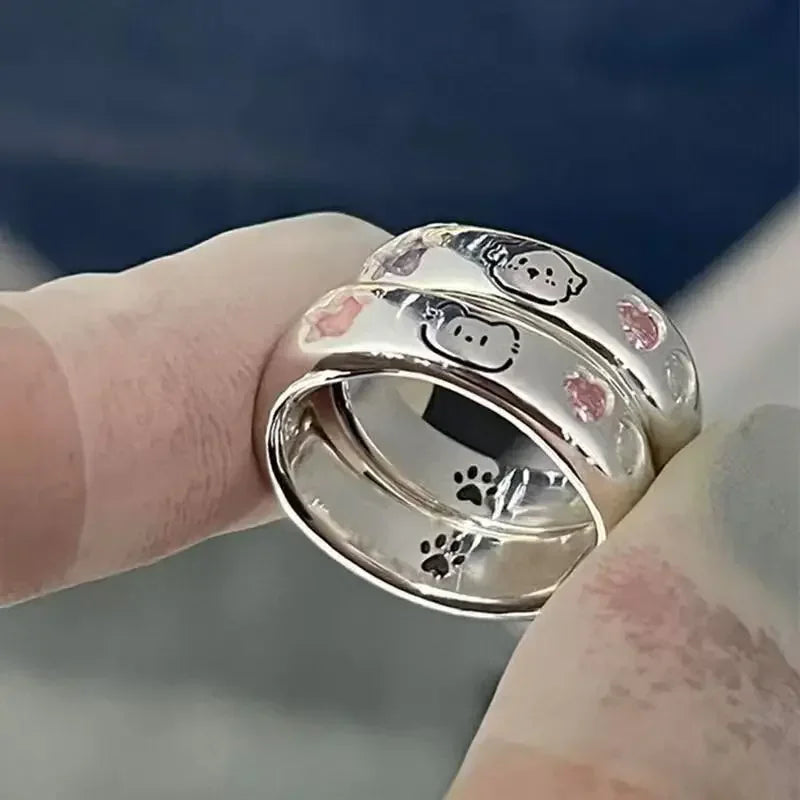 Kawaii Adjustable Cat or Dog Cartoon Alloy Ring