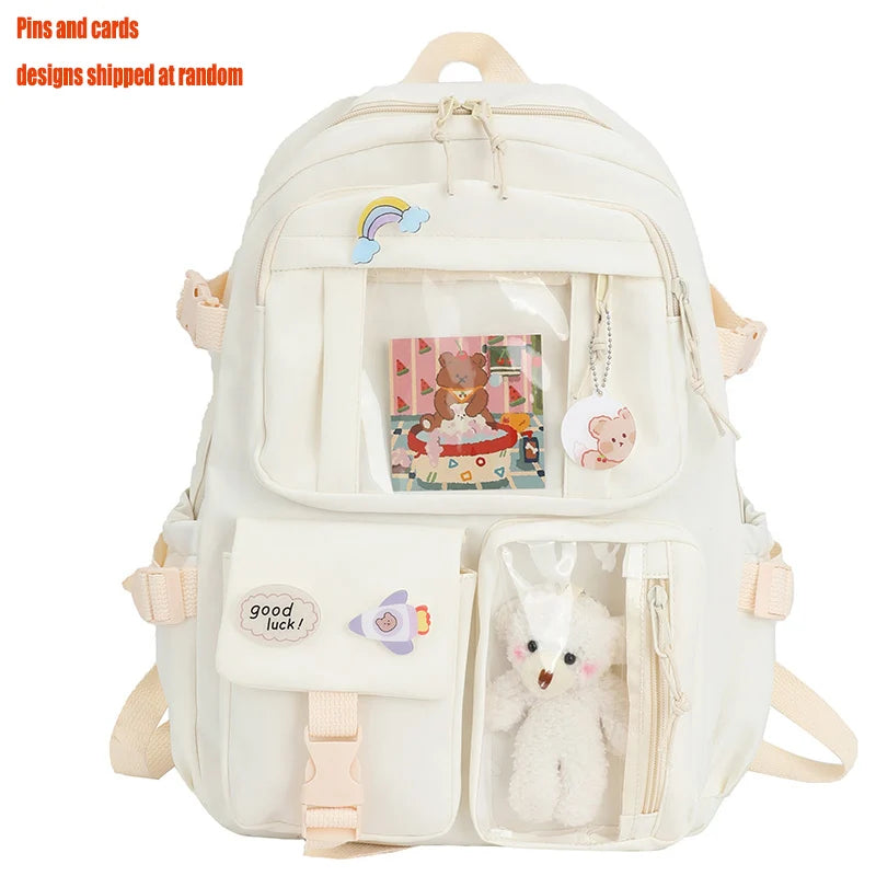 Kawaii Multi-Pocket Nylon Backpack with Laptop Compartment