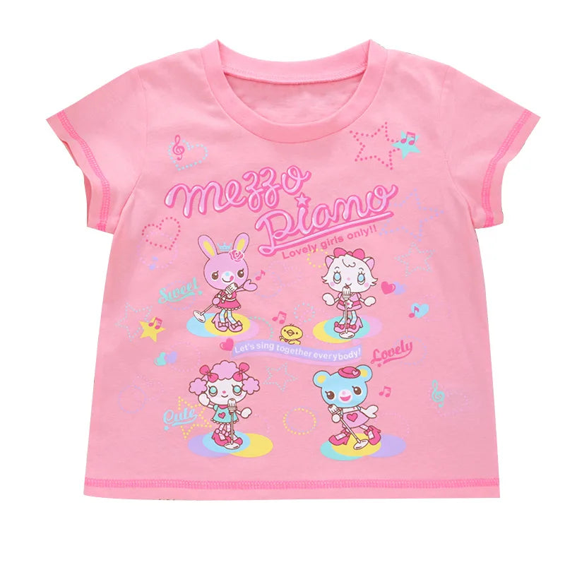 Kawaii Girls' Mezzopiano Cartoon Graphic Short-Sleeve T-Shirt
