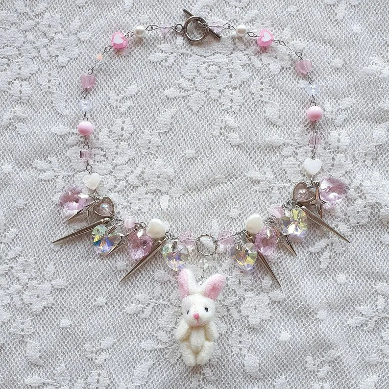 Kawaii Plush Bunny Beaded Pendant Necklace