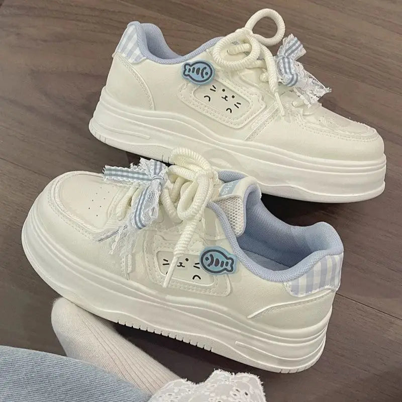 Kawaii Cat & Fish Lace-Up Platform Sneakers
