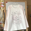 Kawaii Women's Pink Striped-Sleeve Graphic Long-Sleeve T-Shirt