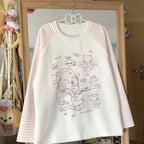 Kawaii Women's Pink Striped-Sleeve Graphic Long-Sleeve T-Shirt