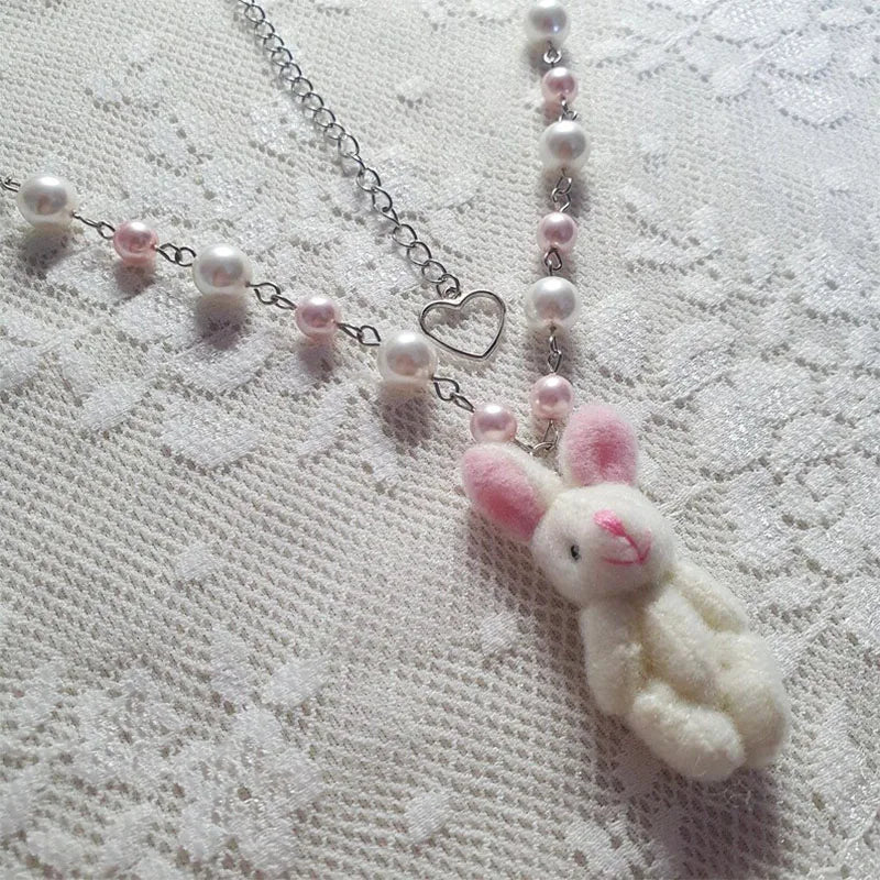 Kawaii Plush Bunny Beaded Pendant Necklace