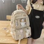 Kawaii Multi-Pocket Backpack – White, Purple or Black