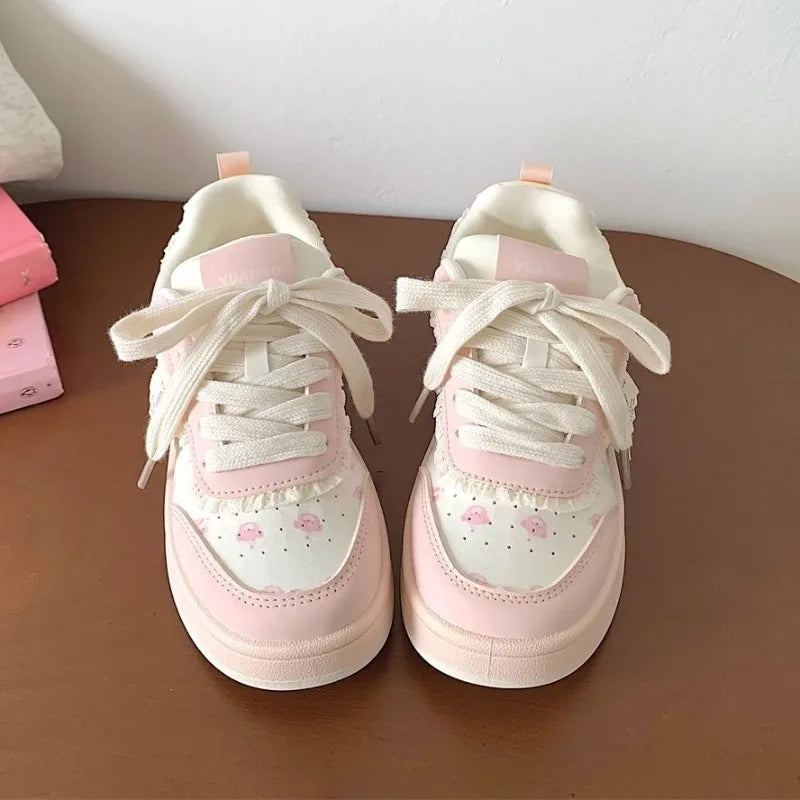 Kawaii Cute Bowknot Patchwork Sneakers - Pink, Blue & Yellow