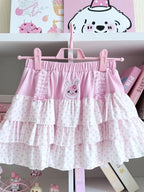 Kawaii Pink Polka Dot Ruffle Mini Skirt with Bunny Appliqué