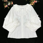 Kawaii Women's Victorian Lace Bow Blouse with Peter Pan Collar