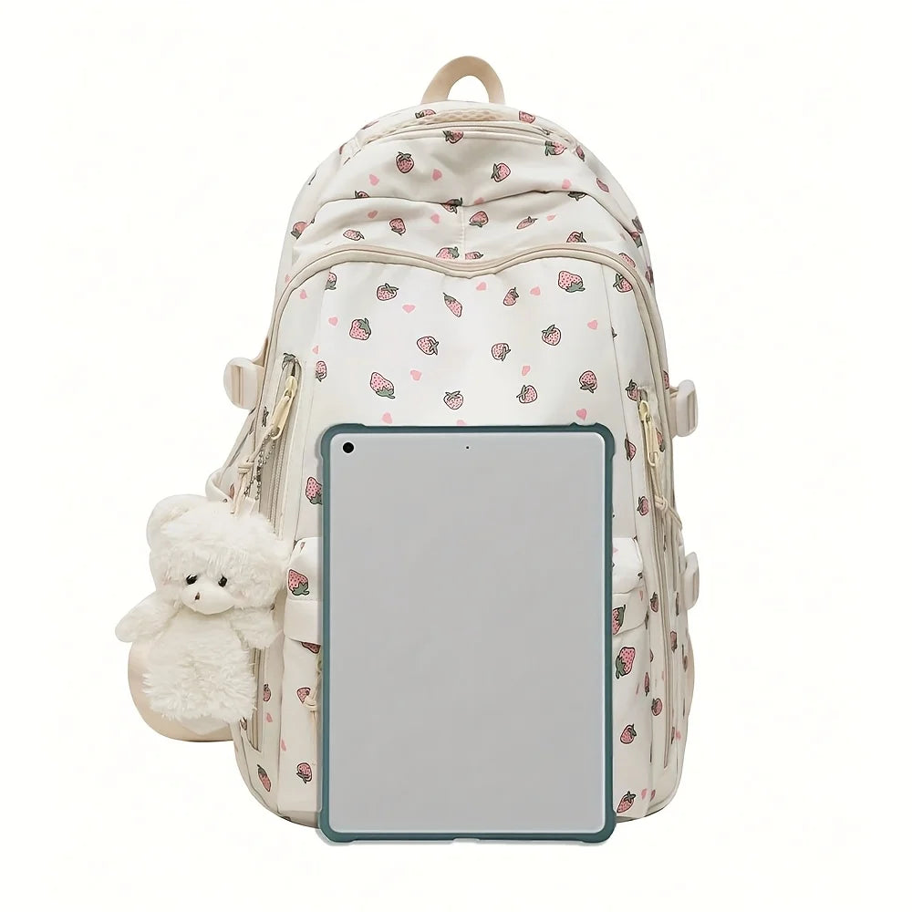 Kawaii Floral Nylon Backpack with Multiple Pockets, 43 × 30 × 18 cm