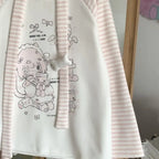 Kawaii Women's Pink Striped-Sleeve Graphic Long-Sleeve T-Shirt