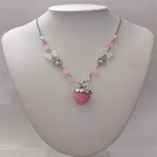Kawaii Pink Strawberry Pendant Necklace with Bow and Heart Details