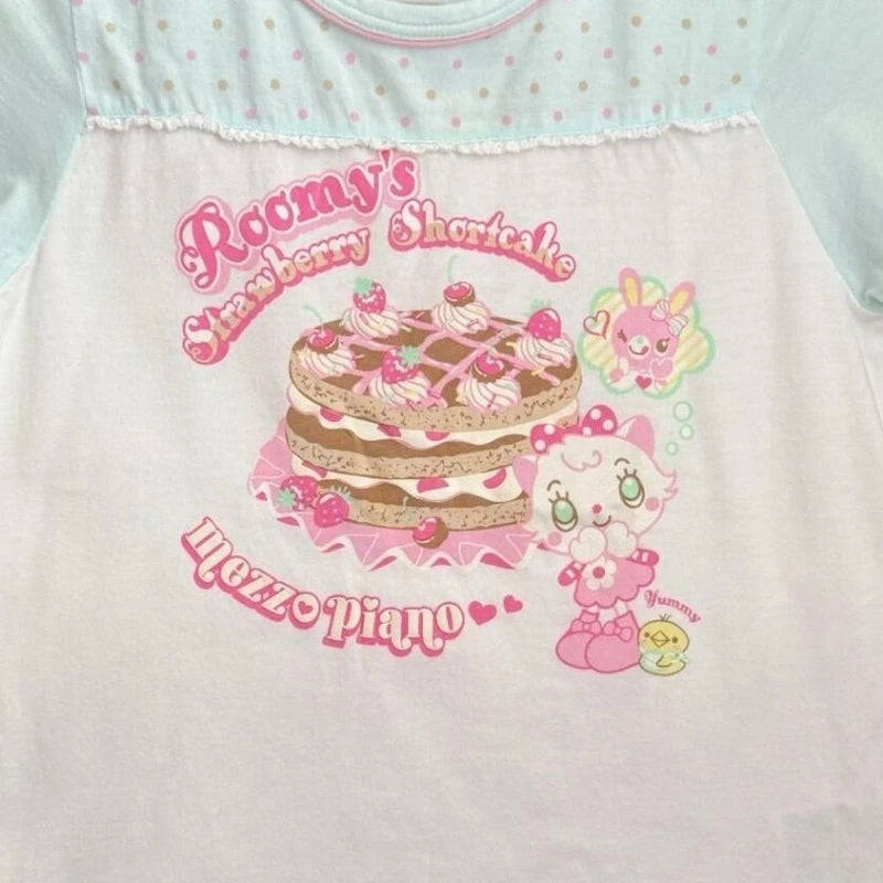 Kawaii Women's Light Blue Cartoon Graphic T-Shirt