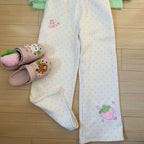 Kawaii Women's White Strawberry Embroidered Polka-Dot Pants