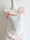Kawaii Lace-Trim Bow Camisole Tops & Skirt Sets