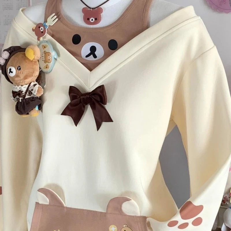 Women's Kawaii Bear Bow Long-Sleeve T-Shirt