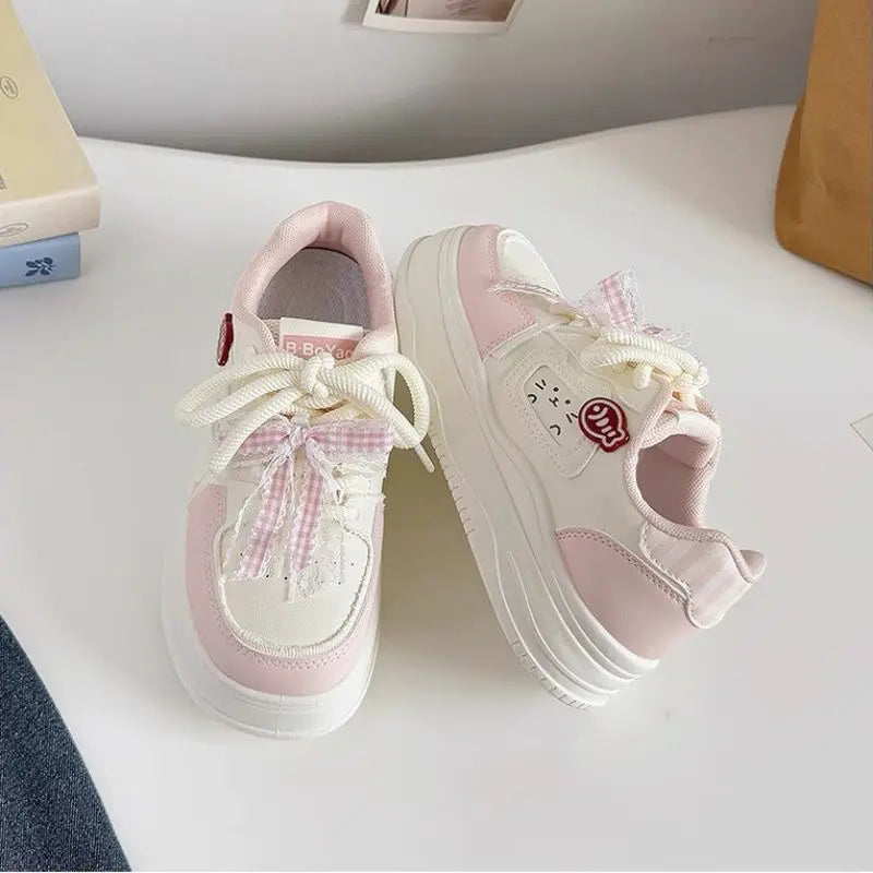 Kawaii Cat & Fish Lace-Up Platform Sneakers