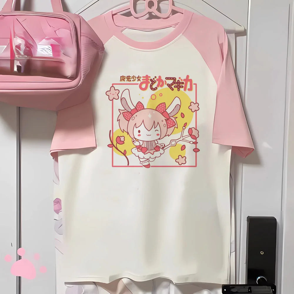 Kawaii Women's Anime Cartoon Graphic T-Shirt – Short-Sleeve O-Neck Tee