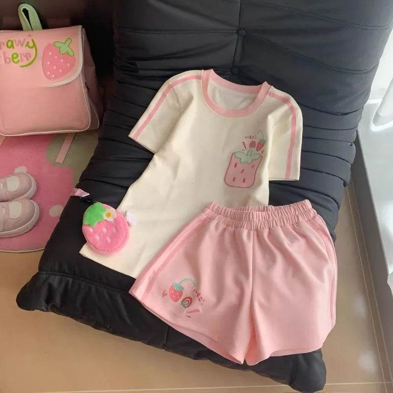 Kawaii Pink Cartoon Print Shorts