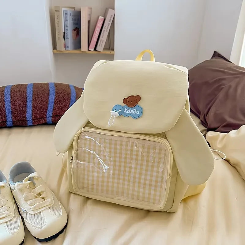 Kawaii Rabbit-Ear Ita Backpack with Transparent Front Pocket