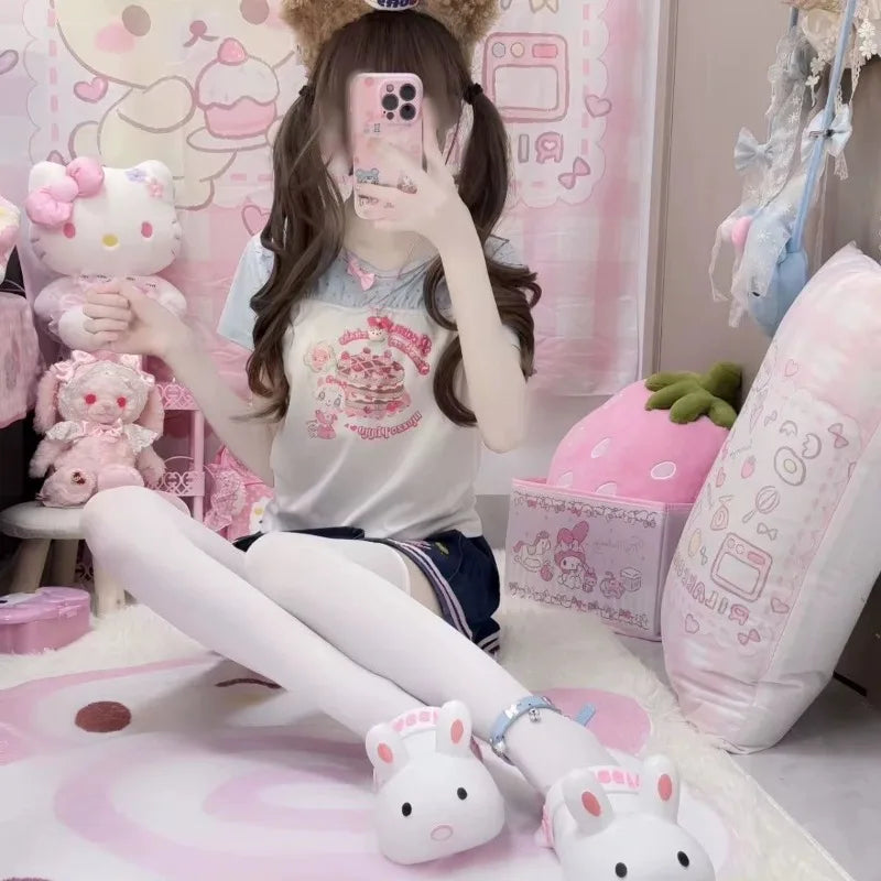 Women's White Kawaii Graphic T-Shirt – Short Sleeve Slim Fit