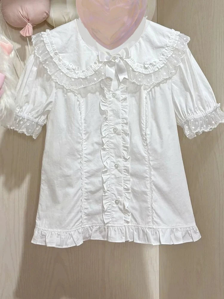 Kawaii Women's Bow-Front Peter Pan Collar Blouse